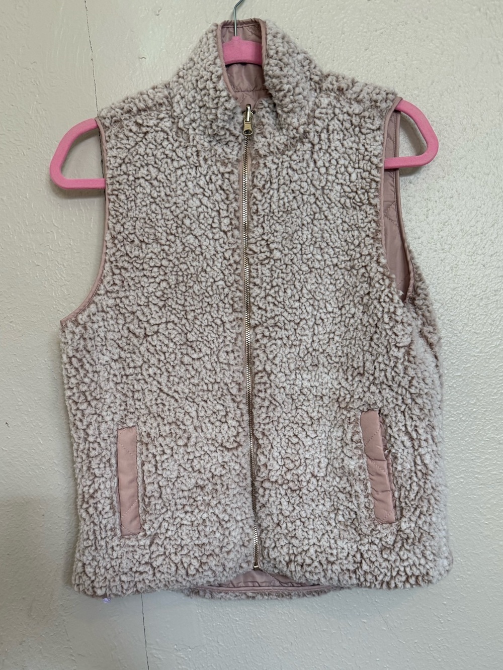 Thead+supply Cream /pink mix Sherpa Fleece Vest - Cozy double sided